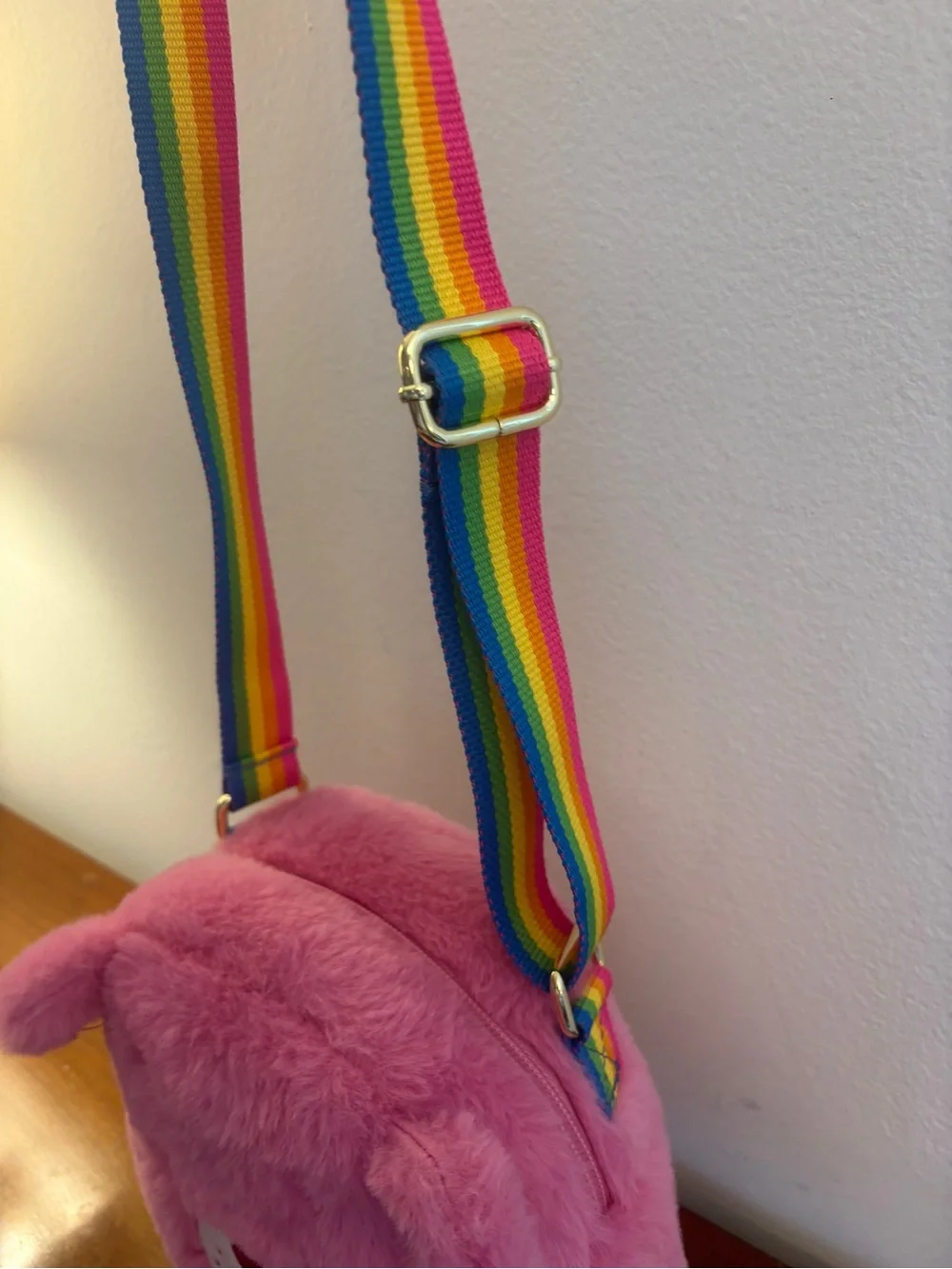 Care Bears Cheer Bear Pink Plush Crossbody Bag Rainbow Strap NWOT